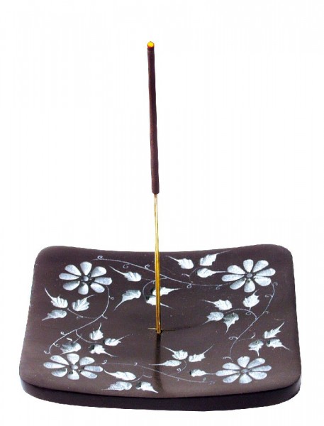 Räucherstäbchenhalter Blume Black Stone graviert 10x1