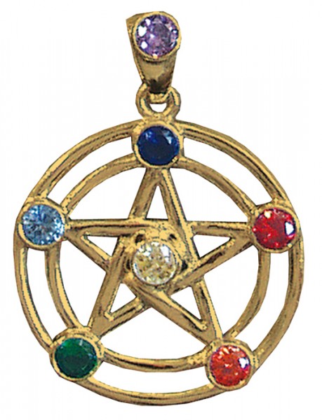 Anhänger Pentagramm 7 Chakrensteine Messing