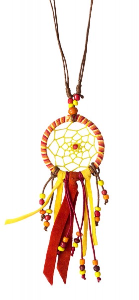 Traumfänger Halskette Mandala orange, gelb, braun Handarbeit
