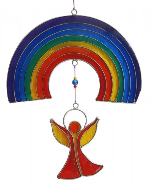 Suncatcher "Engel unter dem Regenbogen" Resin mehrfarbig 16x25cm