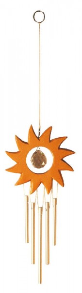 Kristallobjekt Sonne mit Klangspiel 20cm Holz mit 20mm Kristallkugel