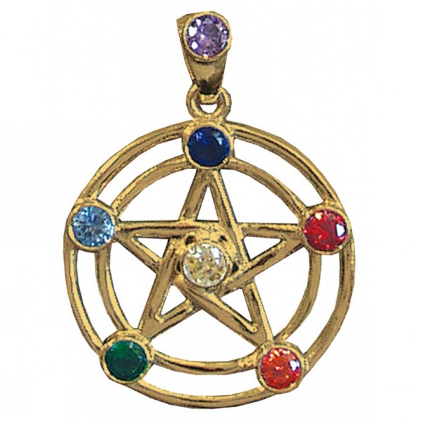 Anhänger "Pentagramm" 7 Chakrensteine Messing