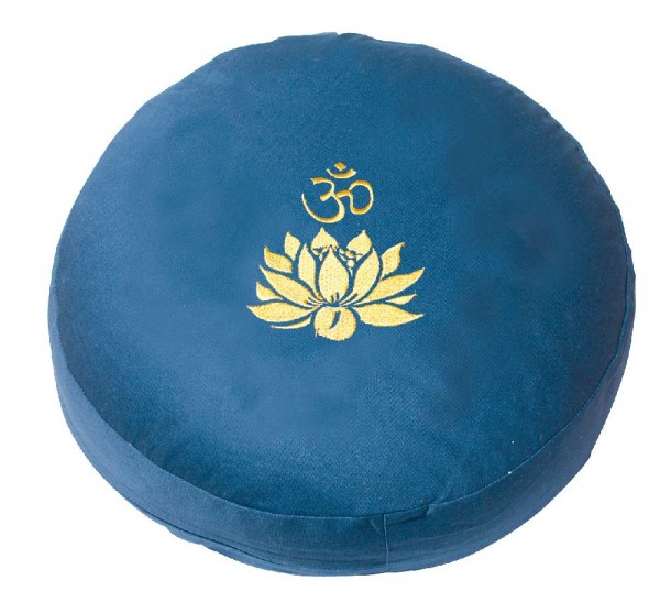 Meditationskissen Lotus Om blau rund 35x15cm mit inlet 100% Baumwolle mit Dinkelspelzfüllung