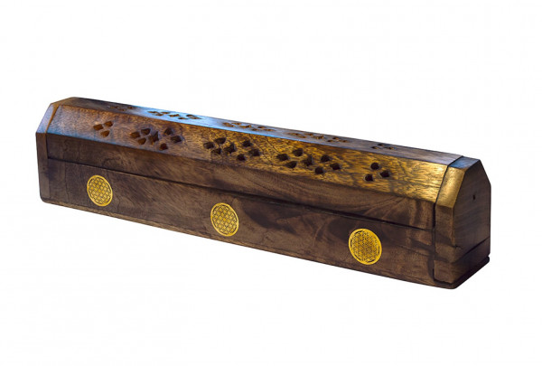 Räucherstäbchenhalter "India Truhe Blume des Lebens" Holz 30x6cm