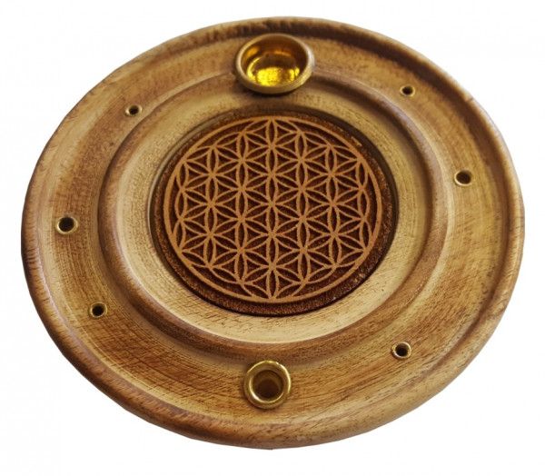 Räucherstäbchenhalter "Blume des Lebens" Holz rund 10cm