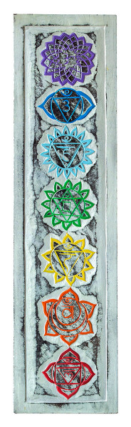 Wandornament "7 Chakren" MDF rechteckig whitewashed/bunt bemalt, 15x60cm