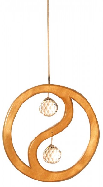 Kristallobjekt Yin Yang natur 15cm Holz mit 20mm Kristallkugel
