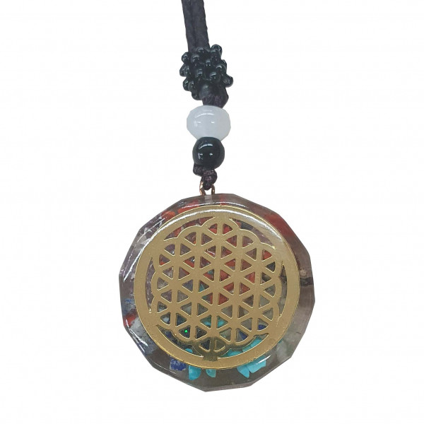 Halskette Orgone "Blume des Lebens" Edelsteine 4cm mit 30cm langem Nylonband