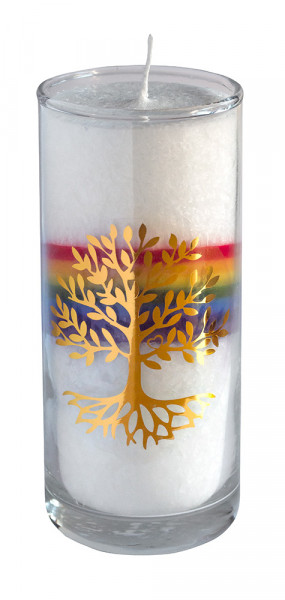 Kerze "Crystal Rainbow Lebensbaum" im Glas Stearin 14cm