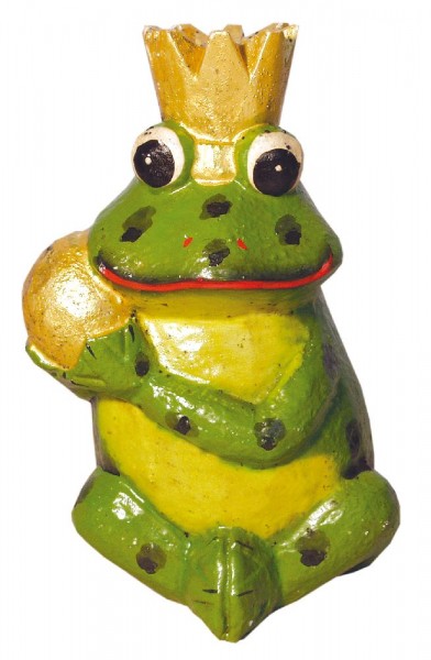 Frosch mit Goldkugel Holz grün 6x11cm