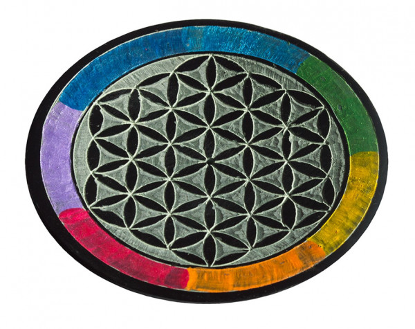Räucherstäbchenhalter "Blume des Lebens rainbow" Speckstein rund 10cm