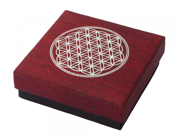 Geschenkbox "Blume des Lebens" Baumwolle maroon 9x9cm