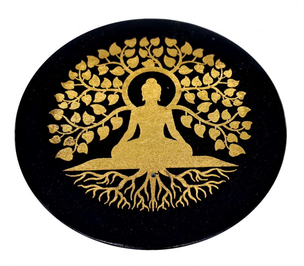 Räucherstäbchenhalter "Buddha Gautama" gold, Black Stone Ø10cm