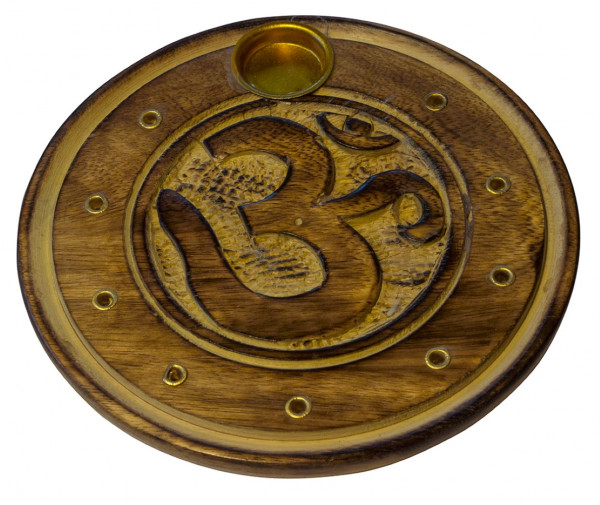 Räucherstäbchenhalter "Om" Holz rund 10cm