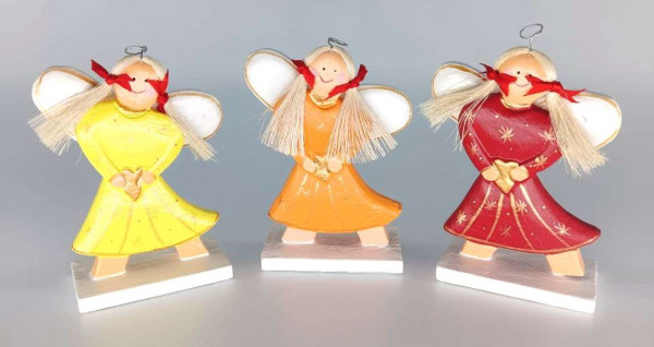 "Schutz(b)engel mit Herz stehend" 3er Set Holz, gelb/orange/rot 6x12cm