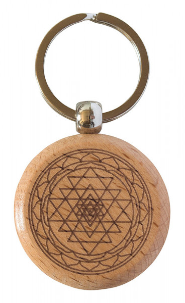 Schlüsselanhänger "Shri Yantra" Buchenholz/Edelstahl 4cm