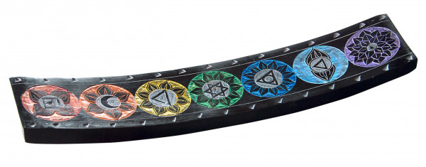 Räucherstäbchenhalter "7 Chakren" Black Stone graviert bunt 25x5cm