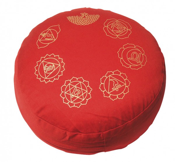 Meditationskissen 7 Chakren bordeaux rund 35x15cm mit inlet 100% Baumwolle mit Dinkelspelzfüllung