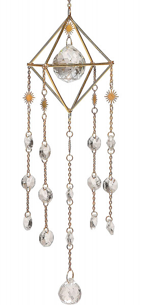 Suncatcher "Merkabah" Messing mit 14 Achtecken und 1x30mm Kristallkugel, 8x45cm