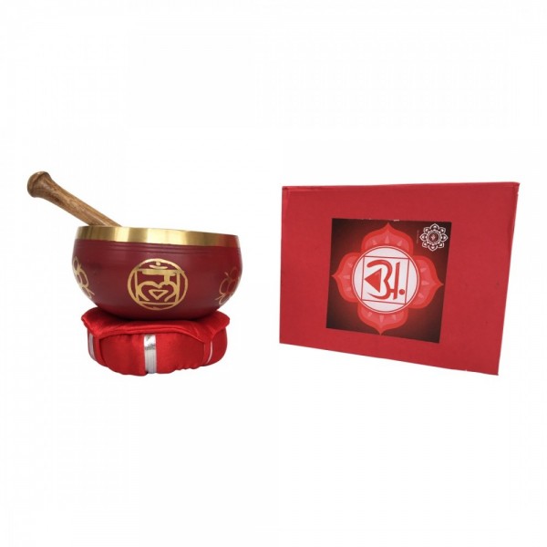 Klangschalen Set „Muladhara Chakra“ Messing rot mit Klöppel & Kissen 10cm ca. 330g