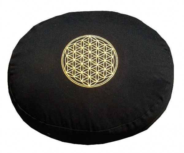 Meditationskissen BDL schwarz oval 30x25cm mit Inlet 100% Baumwolle mit Dinkelspelzfüllung