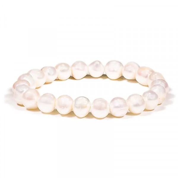 Armband mit weißen Potato-Süsswasserperlen -- ±0.8cm