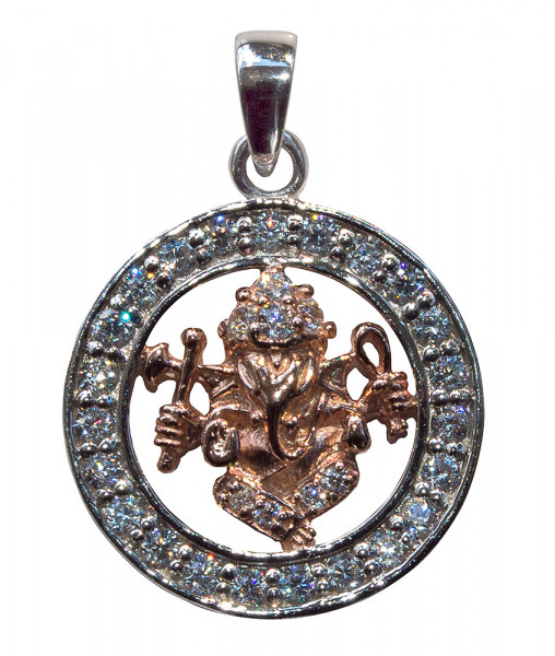 Anhänger "Ganesha im Kreis" 31 Zirkonia 2x2cm Silber 925 vergoldet 3,1g
