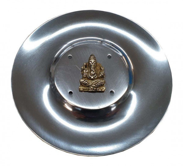 Räucherstäbchenhalter "Ganesha" Messingrelief auf Metall rund 10cm
