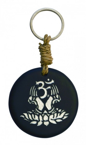 Schlüsselanhänger Om Lotus Stein schwarz/silber 9cm