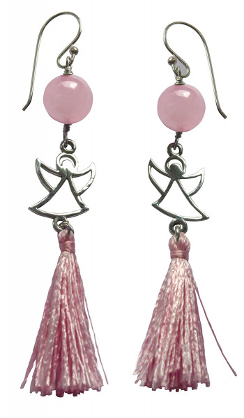 Ohrhänger "Engel" 1,2cm Silber 925 mit Rosenquarz-Perle und Rosa Quaste, 5,5cm