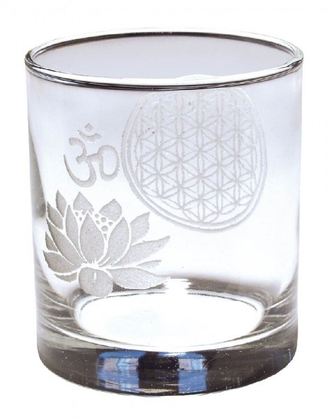 Teelichthalter Blume des Lebens und Om Lotus Glas 7x8cm