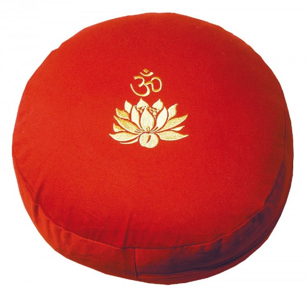 Meditationskissen Lotus Om bordeaux rund 35x15cm mit inlet 100% Baumwolle mit Dinkelspelzfüllung