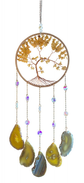 Edelstein Mobile "Lebensbaum" Achat Edelsteine und Kupferdraht geflochten braun, 16x60cm