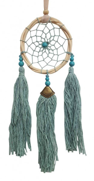 Traumfänger Rattan 8cm mit Howlith Perlen und türkisen Quasten, 8x30cm