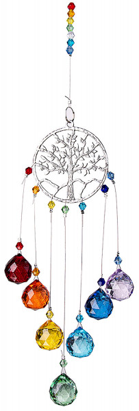 Suncatcher "Lebensbaum" Metall mit Glasperlen und 7x20mm Kristallkugel, 8x45cm