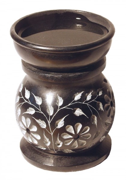 Aromalampe Zylinder mit Blume Black Stone 9x12cm