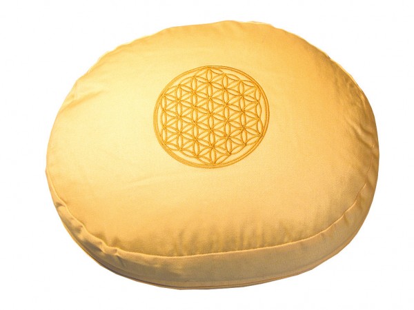 Meditationskissen BDL goldgelb oval 30x25cm mit Inlet 100% Baumwolle mit Dinkelspelzfüllung