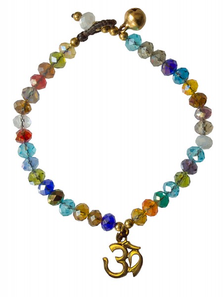 Armkettchen Om mit 33 Glasperlen, crystal bunt 18cm