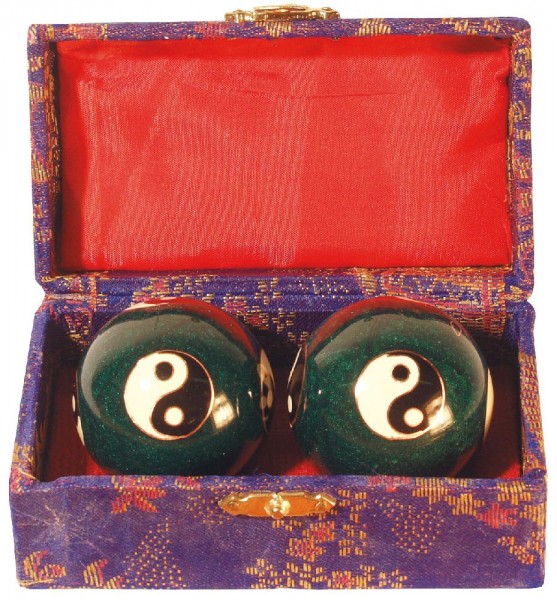 Qi Gong Kugel emailliert Yin Yang blau 45mm