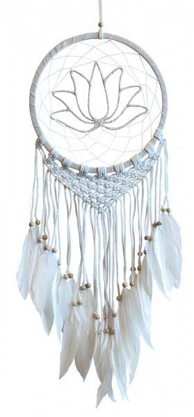 Traumfänger "Lotus" (26cm) mit Makramee und Holzperlen, beige 26x80cm