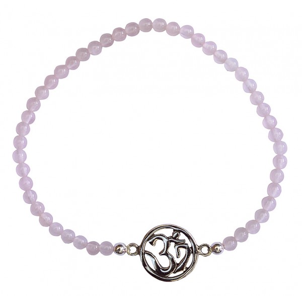 Armband Om 1,3cm Silber 925 mit Rosenquarz Perlen 6cm elastisch