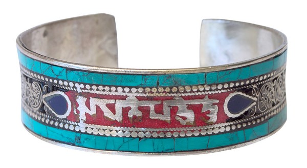 Armreif Om Mani Padme Hum Weissmetal grün 6,5cm