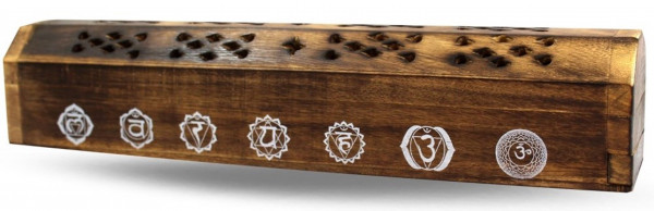 Räucherstäbchenhalter India Truhe "7 Chakren" Holz 30x6cm