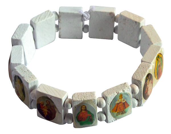Armband "Holy Spirit" mit 12 Elementen, Holz, weiss, elastisch, Ø 6 cm