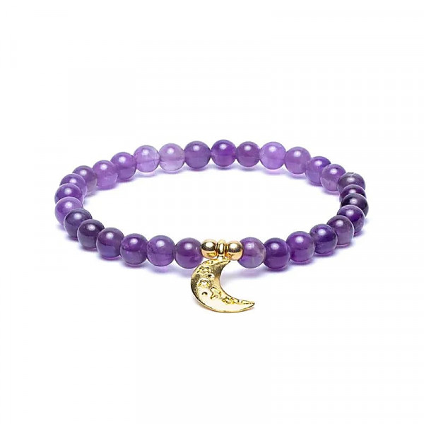 Armband Amethyst elastisch mit Mondanhänger -- 6mm