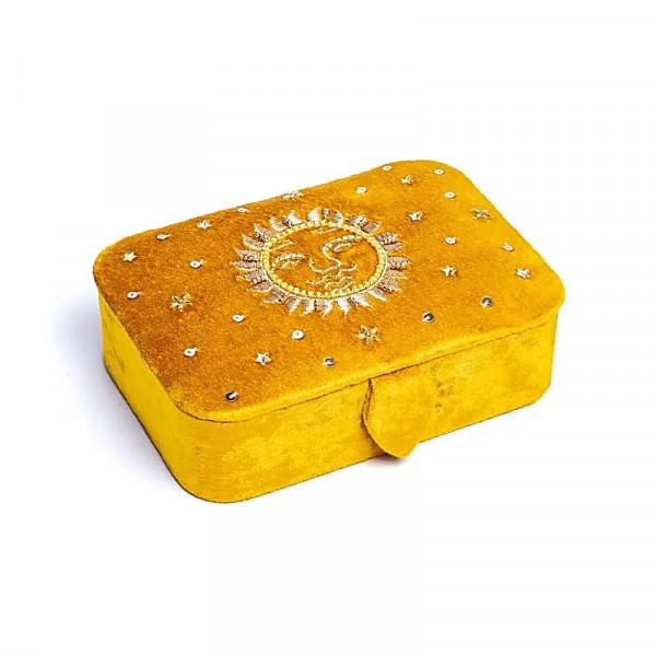 Schmuck- / Tarotkästchen Samt gelb mit Sonne -- 11x15,5x5 cm