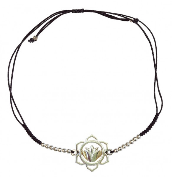 Armband "Lotus" 1,3cm Silber 925 mit verstellbarem Baumwollband Ø bis ca. 8cm